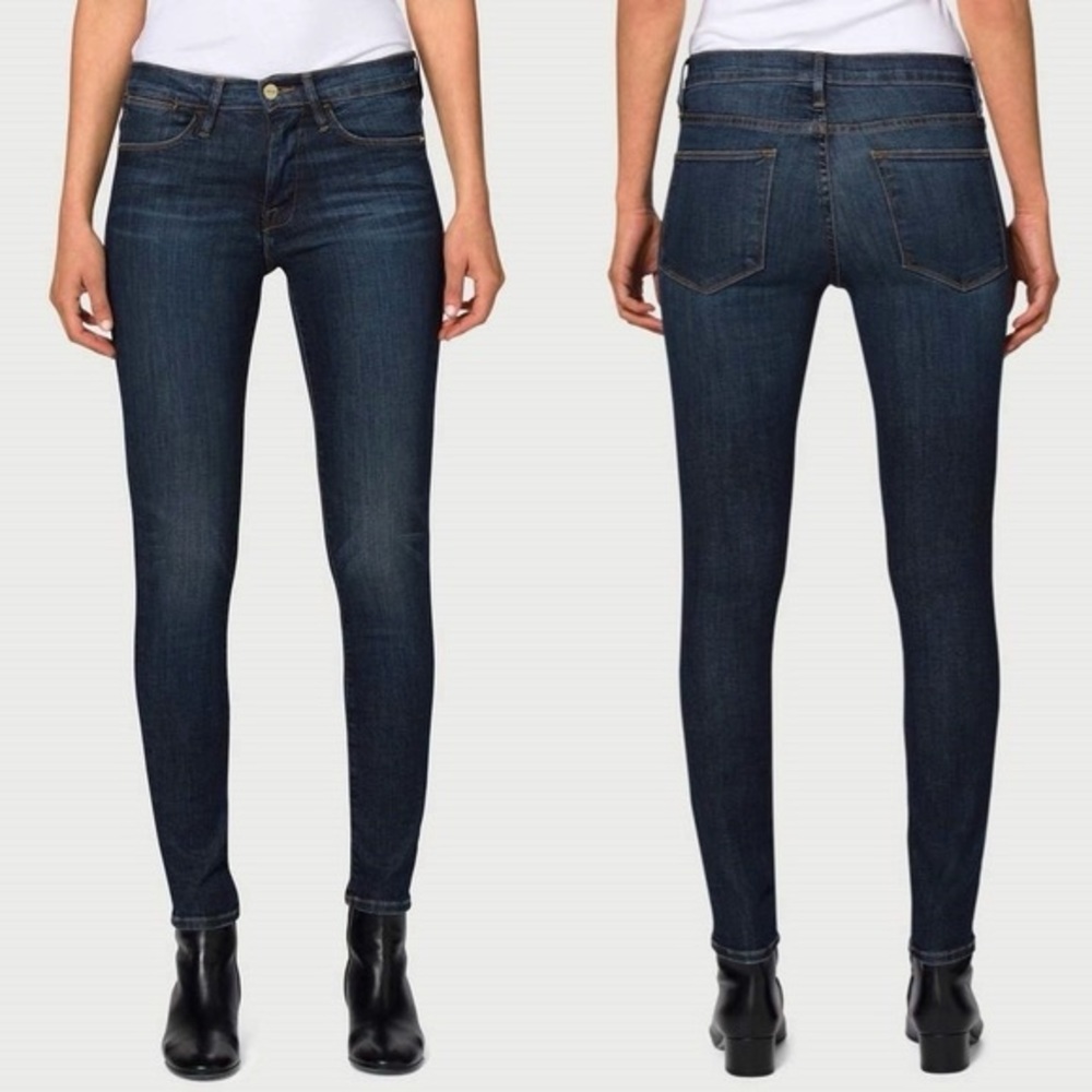 Frame Le High Skinny Dark Wash Jeans in Pelton